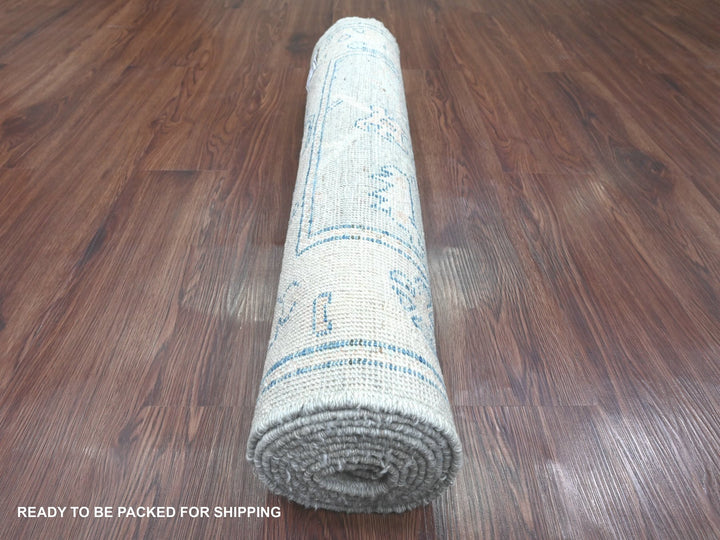 2'9" x 9'2" New Hand Knotted Grey Wool Runner Oriental Rug - MOA10220663