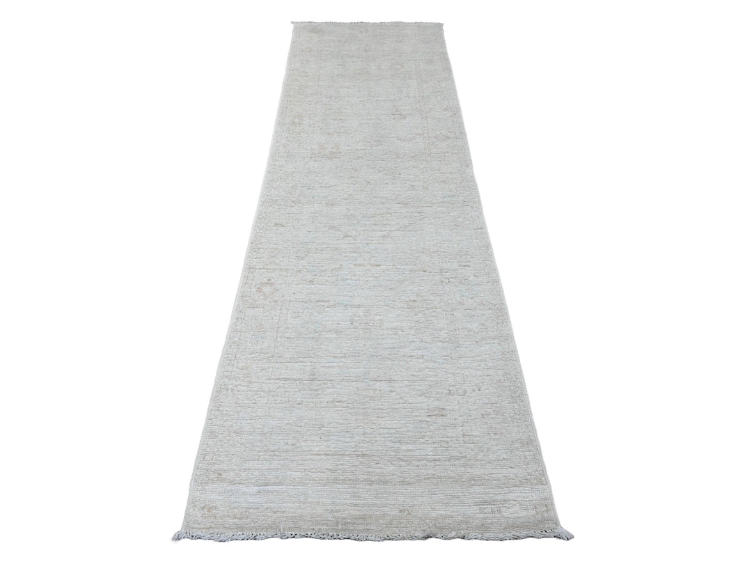 2'10" x 9'7" New Hand Knotted Ivory Wool Runner Oriental Rug - MOA10220665