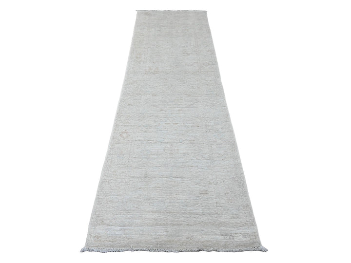 2'10" x 9'7" New Hand Knotted Ivory Wool Runner Oriental Rug - MOA10220665