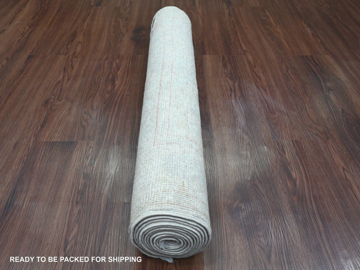 2'10" x 9'7" New Hand Knotted Ivory Wool Runner Oriental Rug - MOA10220665