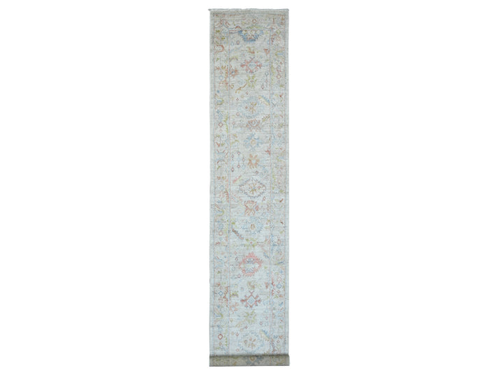 2'7" x 16'8" New Hand Knotted Ivory Wool Runner Oriental Rug - MOA10220669