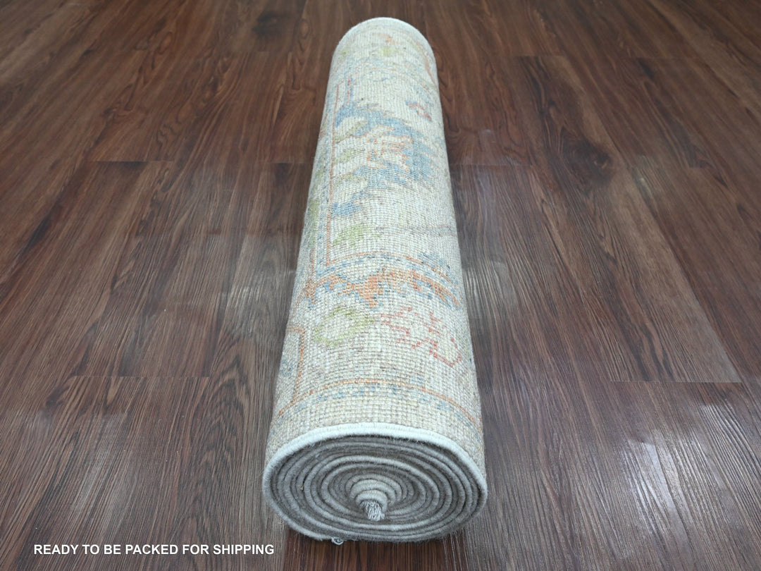 2'7" x 16'8" New Hand Knotted Ivory Wool Runner Oriental Rug - MOA10220669