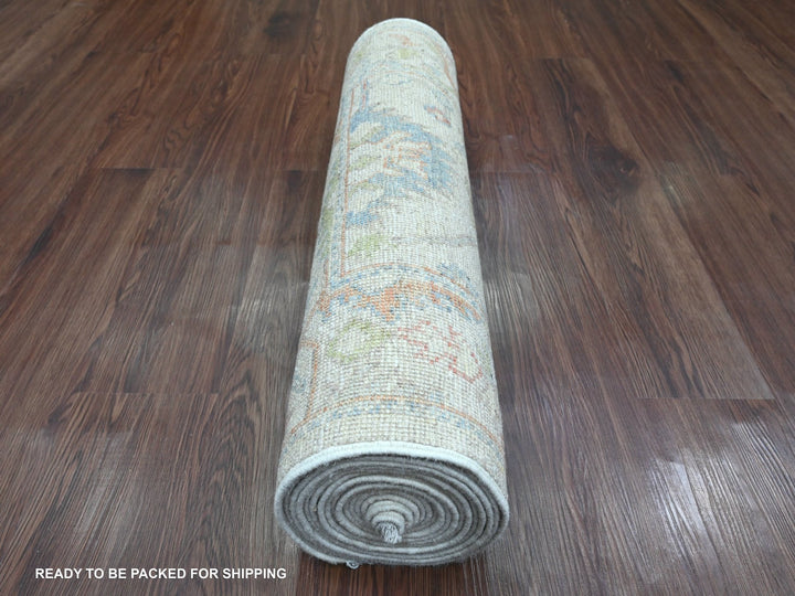 2'7" x 16'8" New Hand Knotted Ivory Wool Runner Oriental Rug - MOA10220669