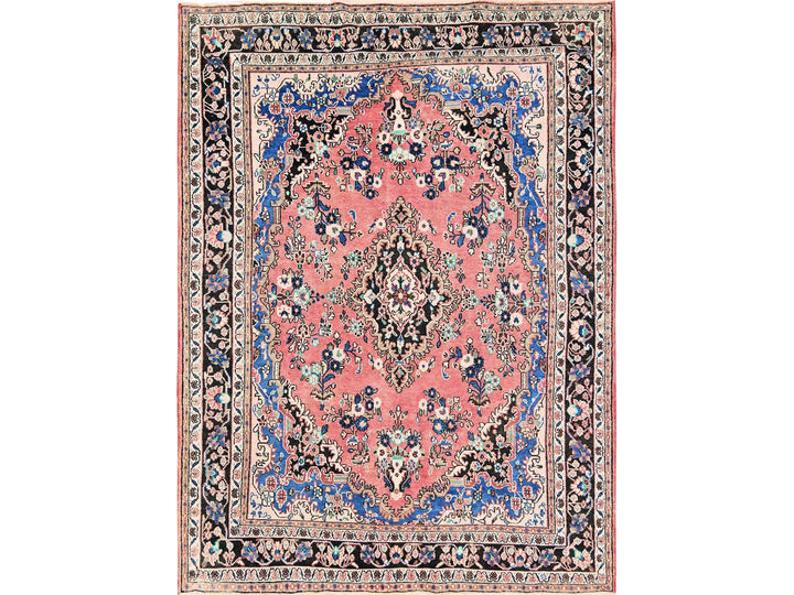 6'11" x 10'0" Vintage Hand Knotted Pink Wool Rectangle Oriental Rug - MOA1022066