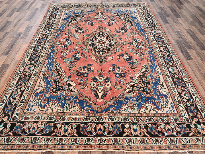 6'11" x 10'0" Vintage Hand Knotted Pink Wool Rectangle Oriental Rug - MOA1022066