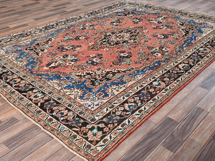 6'11" x 10'0" Vintage Hand Knotted Pink Wool Rectangle Oriental Rug - MOA1022066