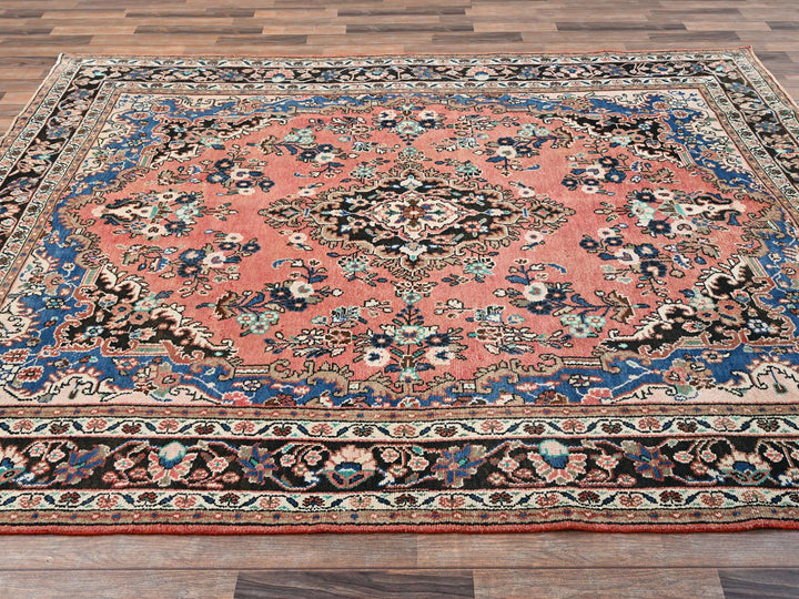 6'11" x 10'0" Vintage Hand Knotted Pink Wool Rectangle Oriental Rug - MOA1022066