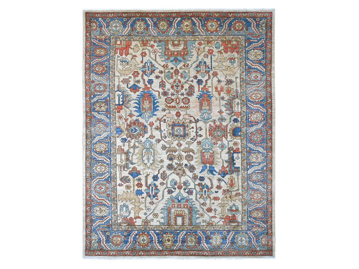 9'1" x 11'9" New Hand Knotted Ivory Wool Rectangle Oriental Rug - MOA10220670