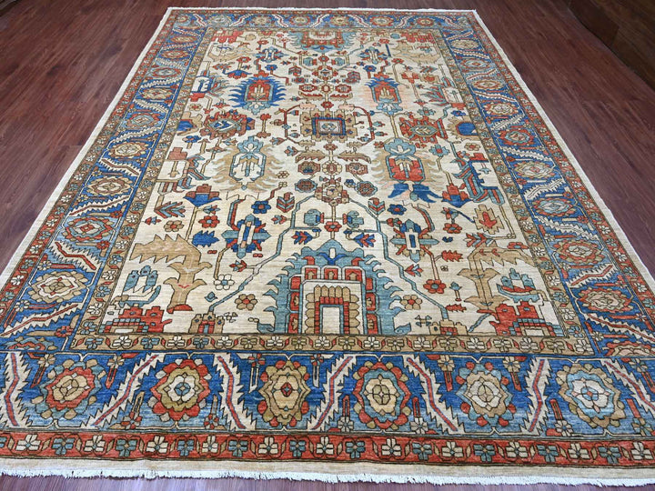 9'1" x 11'9" New Hand Knotted Ivory Wool Rectangle Oriental Rug - MOA10220670