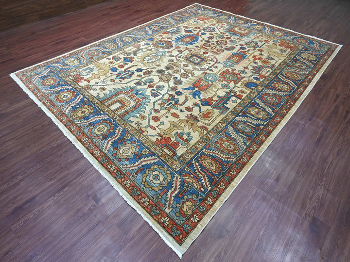9'1" x 11'9" New Hand Knotted Ivory Wool Rectangle Oriental Rug - MOA10220670