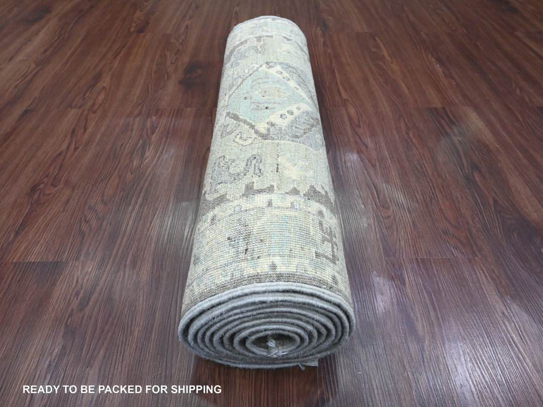 2'6" x 9'7" New Hand Knotted Grey Wool Runner Oriental Rug - MOA10220671