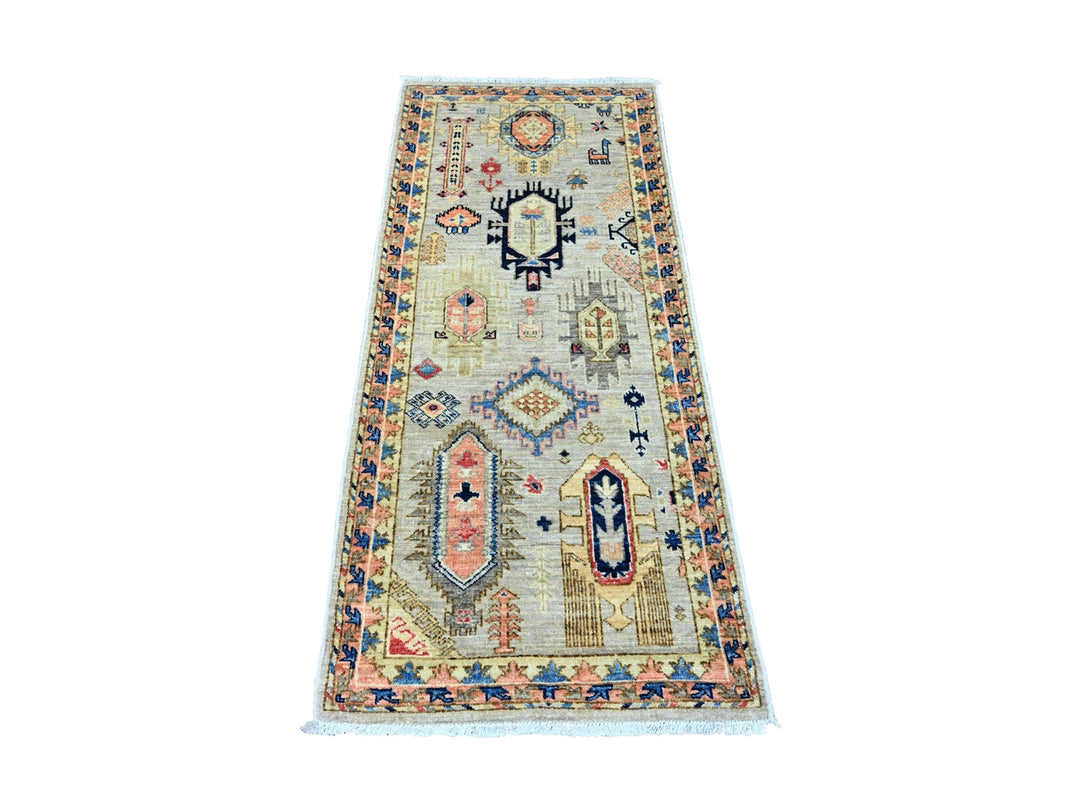2'6" x 5'9" New Hand Knotted Grey Wool Runner Oriental Rug - MOA10220676