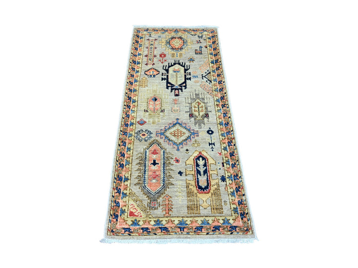 2'6" x 5'9" New Hand Knotted Grey Wool Runner Oriental Rug - MOA10220676