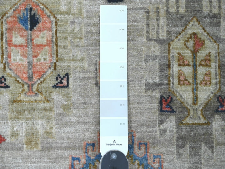 2'6" x 5'9" New Hand Knotted Grey Wool Runner Oriental Rug - MOA10220676