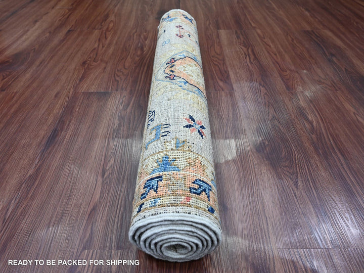 2'6" x 5'9" New Hand Knotted Grey Wool Runner Oriental Rug - MOA10220676