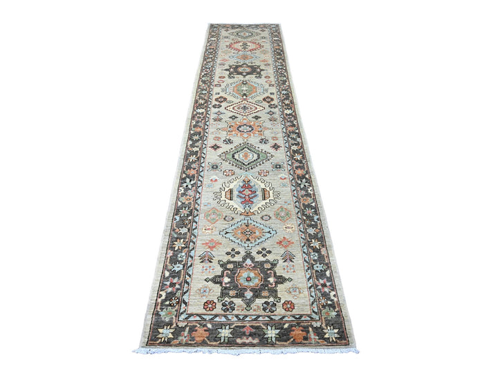 2'9" x 11'11" New Hand Knotted Grey Wool Runner Oriental Rug - MOA10220677