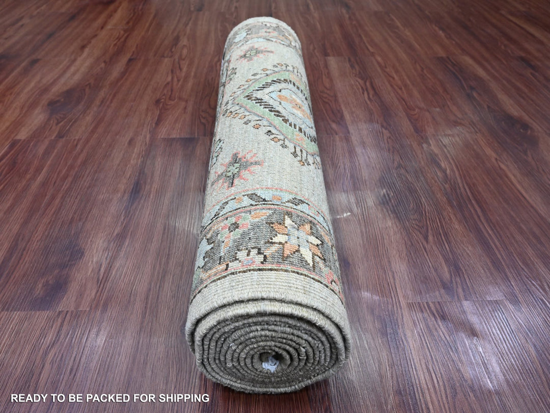 2'9" x 11'11" New Hand Knotted Grey Wool Runner Oriental Rug - MOA10220677