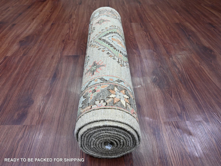 2'9" x 11'11" New Hand Knotted Grey Wool Runner Oriental Rug - MOA10220677
