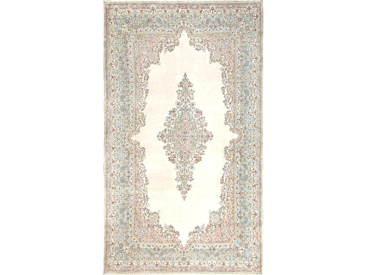 8'9" x 15'2" Vintage Hand Knotted Ivory Wool Rectangle Oriental Rug - MOA1022067