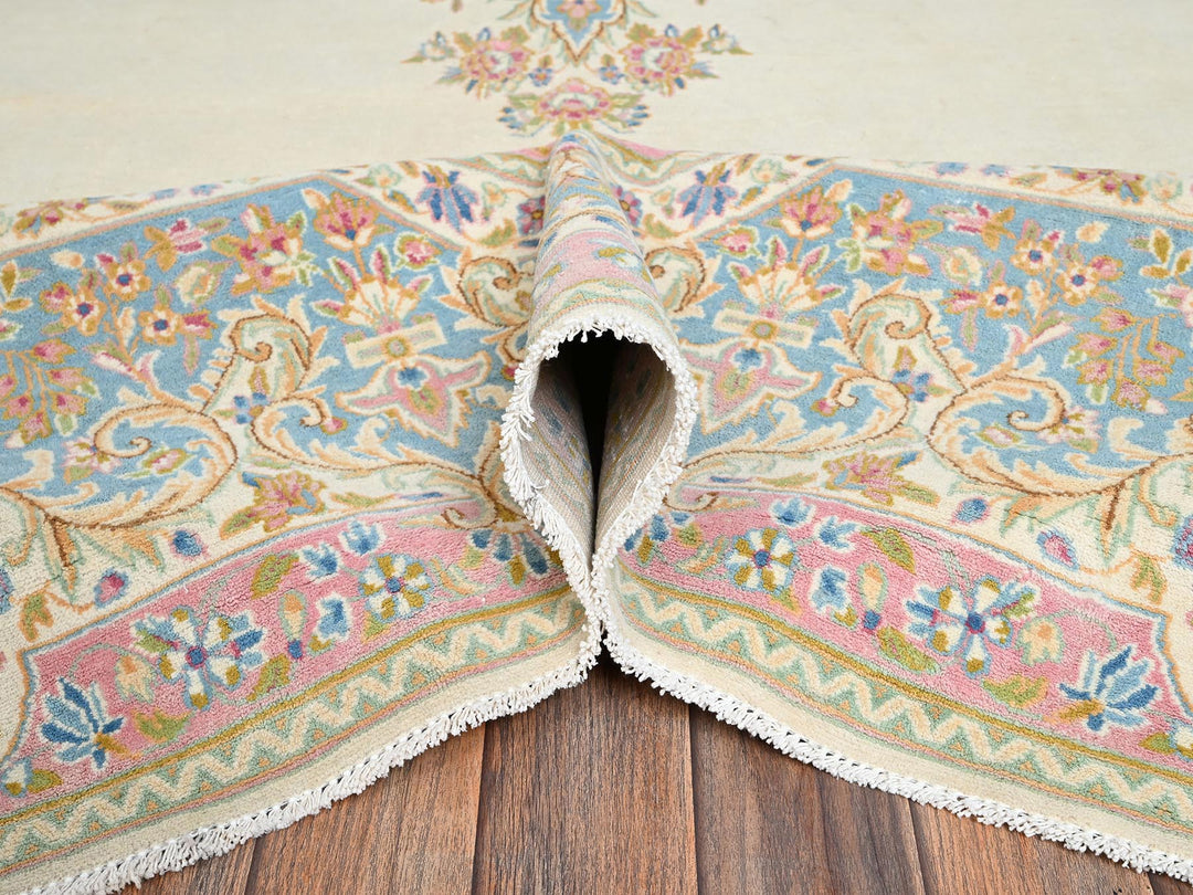 8'9" x 15'2" Vintage Hand Knotted Ivory Wool Rectangle Oriental Rug - MOA1022067