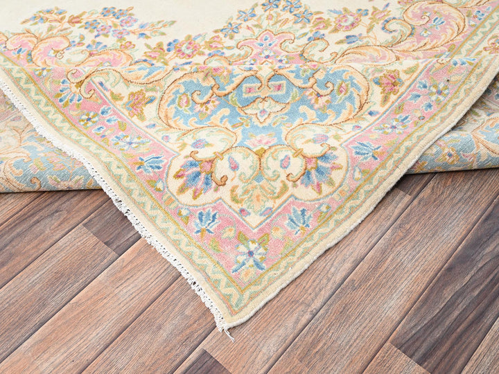 8'9" x 15'2" Vintage Hand Knotted Ivory Wool Rectangle Oriental Rug - MOA1022067