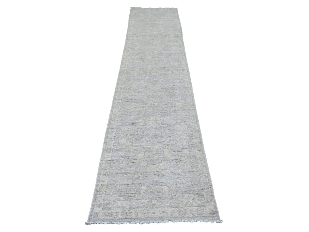 2'7" x 11'9" New Hand Knotted Grey Wool Runner Oriental Rug - MOA10220683