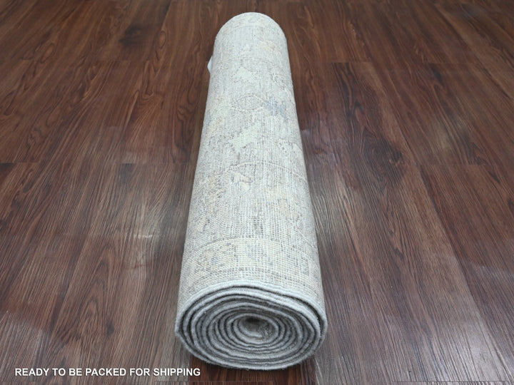 2'7" x 11'9" New Hand Knotted Grey Wool Runner Oriental Rug - MOA10220683