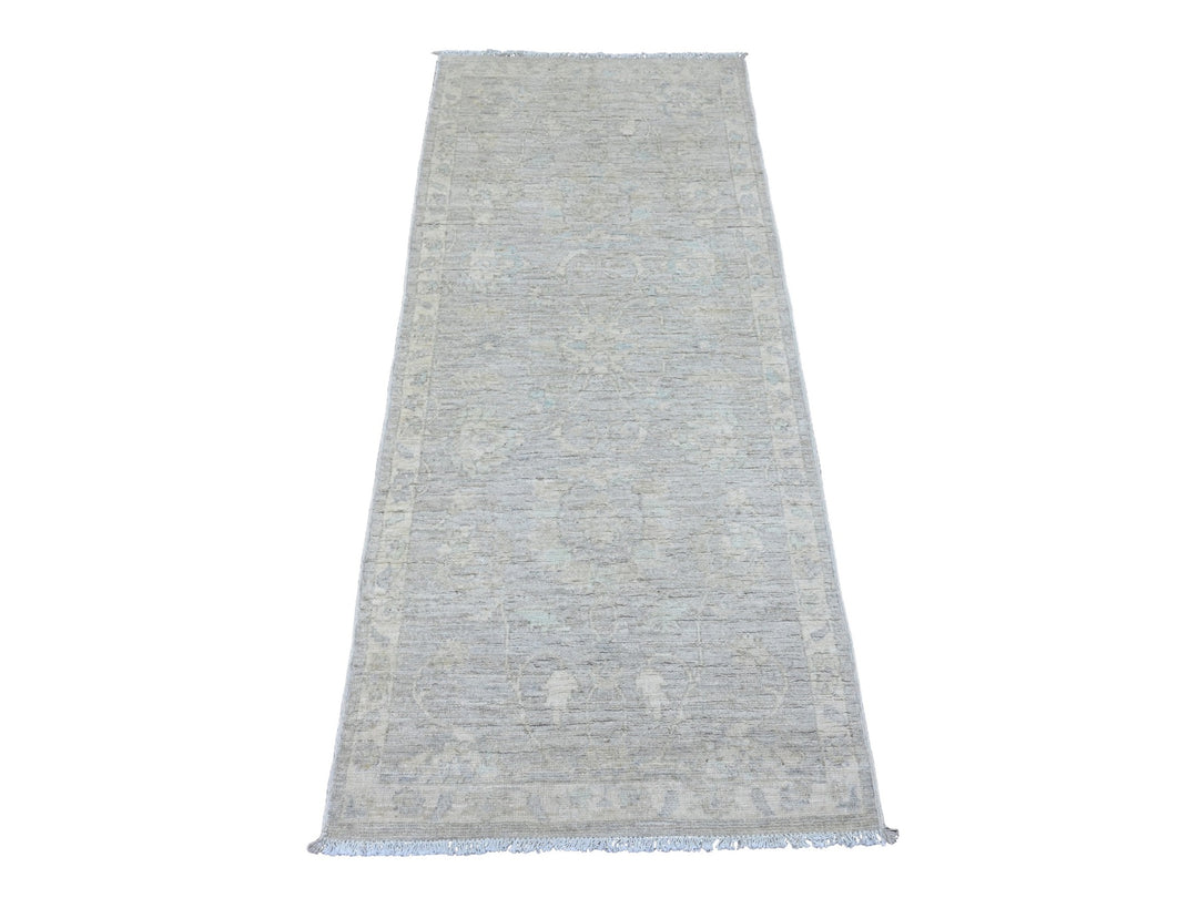 2'6" x 5'9" New Hand Knotted Grey Wool Rectangle Oriental Rug - MOA10220686