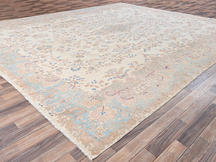 11'10" x 14'2" Vintage Hand Knotted Ivory Wool Rectangle Oriental Rug - MOA1022068