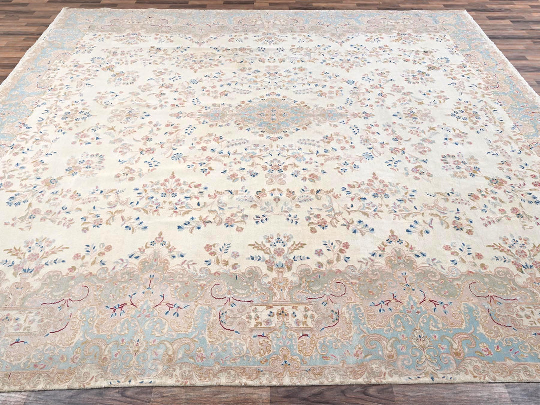 11'10" x 14'2" Vintage Hand Knotted Ivory Wool Rectangle Oriental Rug - MOA1022068