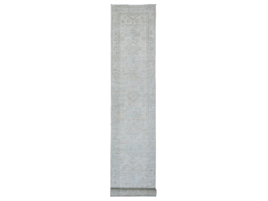 2'7" x 18'9" New Hand Knotted Ivory Wool Runner Oriental Rug - MOA10220690