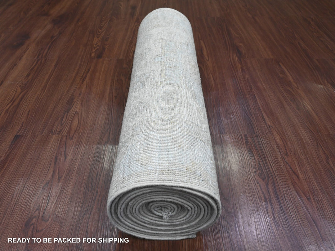 2'7" x 18'9" New Hand Knotted Ivory Wool Runner Oriental Rug - MOA10220690