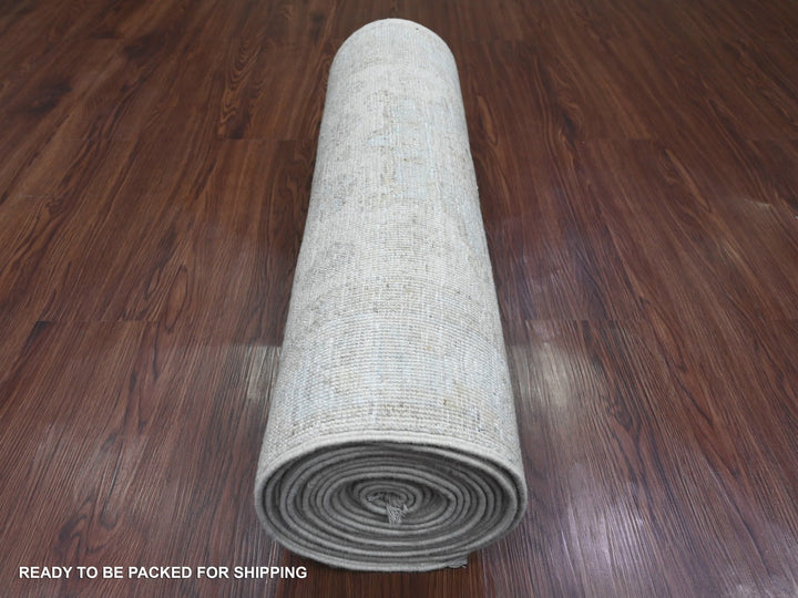 2'7" x 18'9" New Hand Knotted Ivory Wool Runner Oriental Rug - MOA10220690