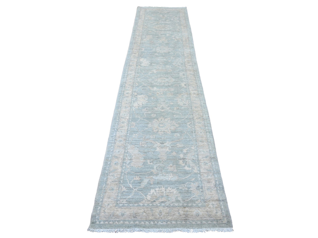 2'8" x 11'7" New Hand Knotted Grey Wool Runner Oriental Rug - MOA10220692