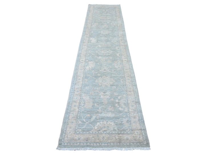 2'8" x 11'7" New Hand Knotted Grey Wool Runner Oriental Rug - MOA10220692