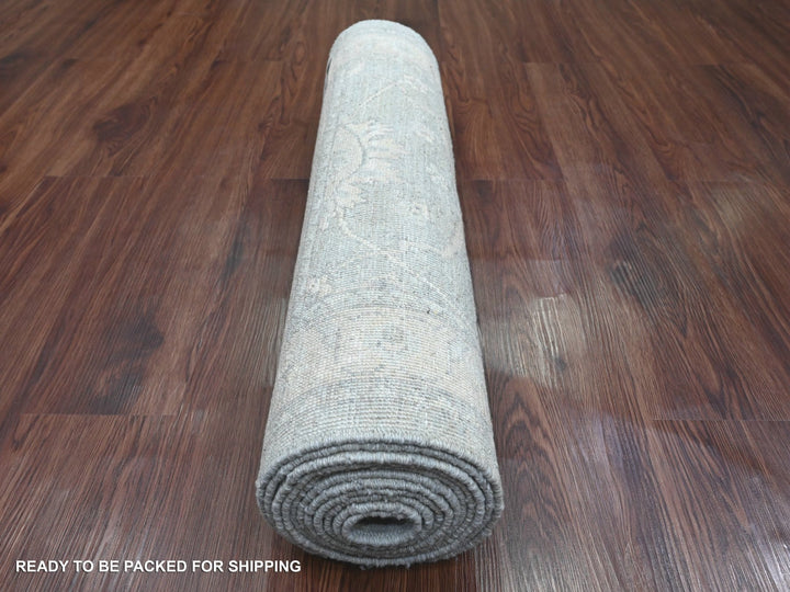 2'8" x 11'7" New Hand Knotted Grey Wool Runner Oriental Rug - MOA10220692