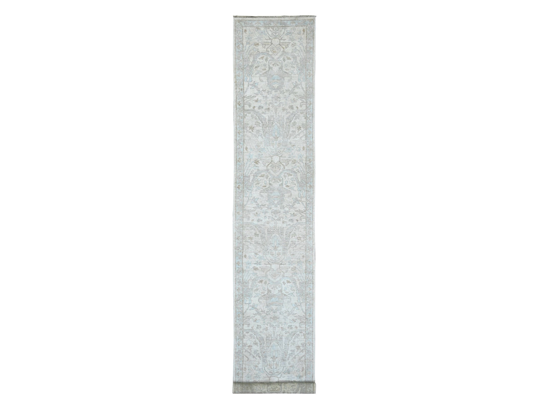 2'8" x 16'3" New Hand Knotted Ivory Wool Runner Oriental Rug - MOA10220693