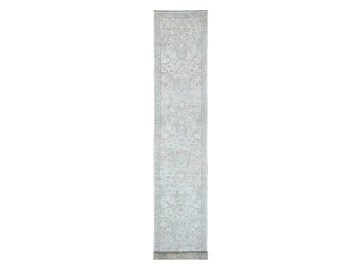 2'8" x 16'3" New Hand Knotted Ivory Wool Runner Oriental Rug - MOA10220693