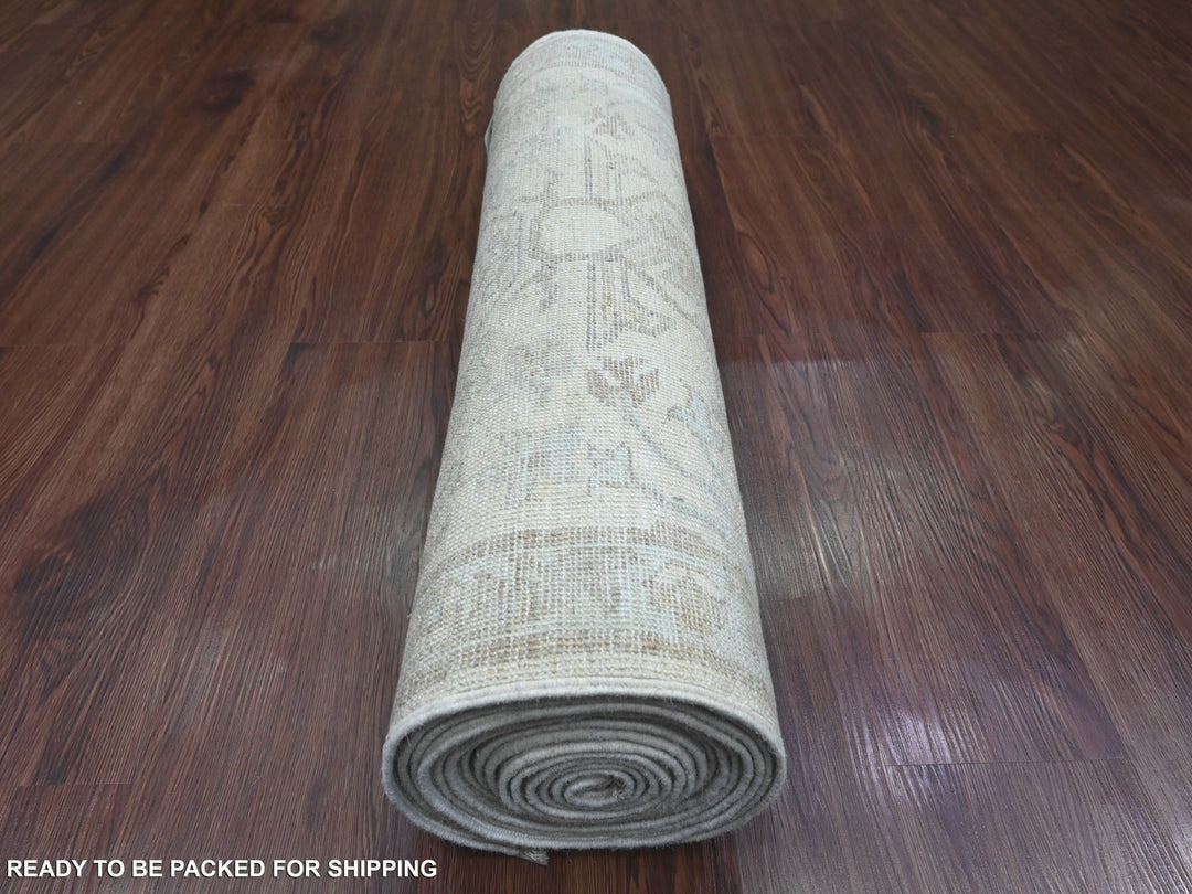 2'8" x 16'3" New Hand Knotted Ivory Wool Runner Oriental Rug - MOA10220693