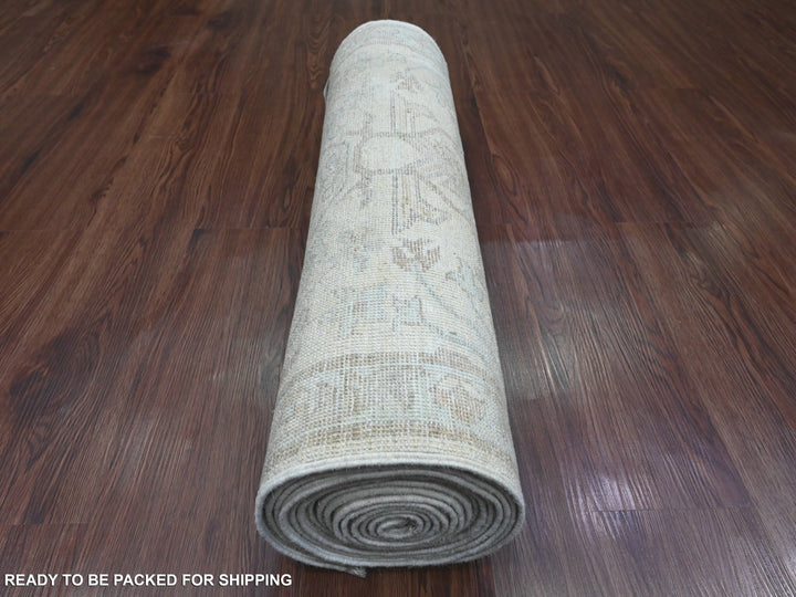 2'8" x 16'3" New Hand Knotted Ivory Wool Runner Oriental Rug - MOA10220693
