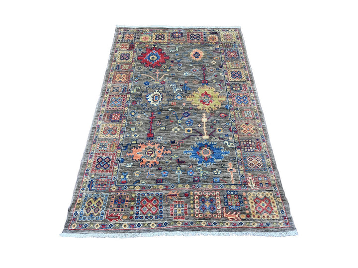 3'11" x 5'11" New Hand Knotted Grey Wool Rectangle Oriental Rug - MOA10220696