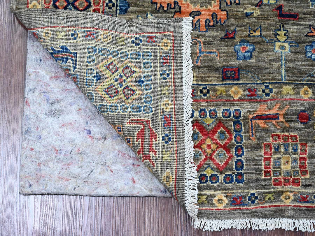3'11" x 5'11" New Hand Knotted Grey Wool Rectangle Oriental Rug - MOA10220696