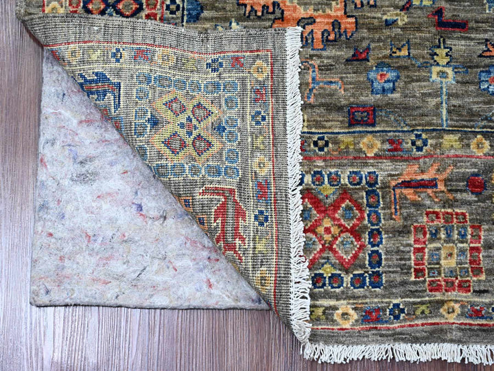 3'11" x 5'11" New Hand Knotted Grey Wool Rectangle Oriental Rug - MOA10220696