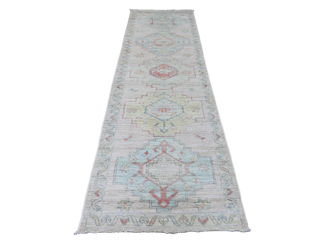 3'1" x 10'0" New Hand Knotted Pink Wool Runner Oriental Rug - MOA10220698