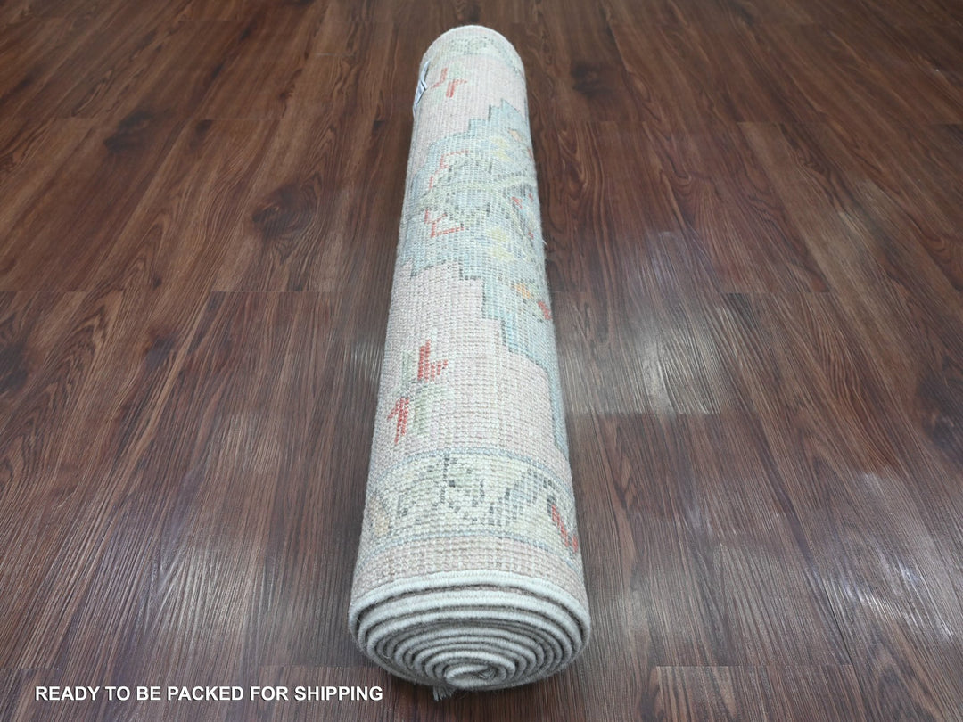 3'1" x 10'0" New Hand Knotted Pink Wool Runner Oriental Rug - MOA10220698