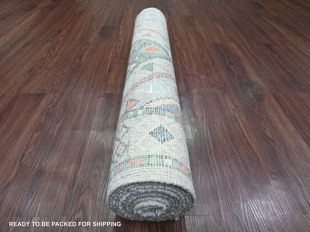 3'2" x 10'5" New Hand Knotted Grey Wool Runner Oriental Rug - MOA10220699