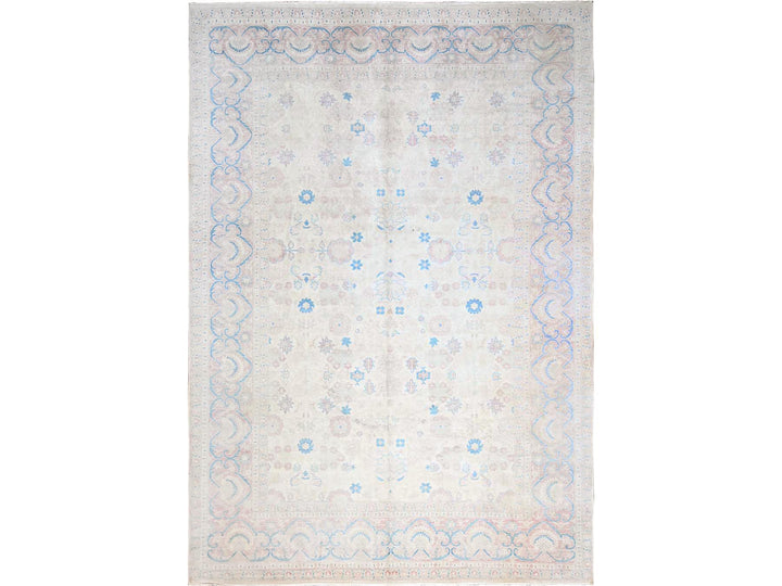 11'11" x 17'3" Vintage Hand Knotted Ivory Wool Rectangle Oriental Rug - MOA1022069