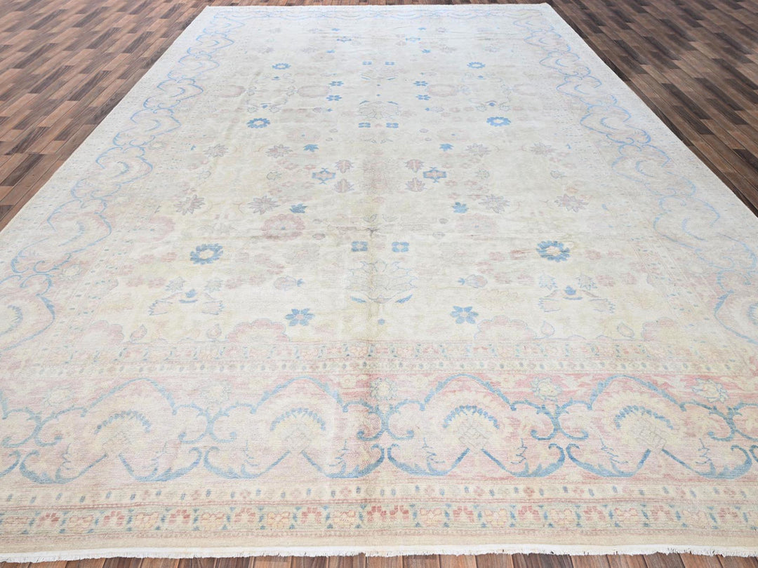 11'11" x 17'3" Vintage Hand Knotted Ivory Wool Rectangle Oriental Rug - MOA1022069