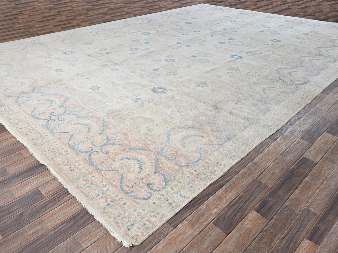 11'11" x 17'3" Vintage Hand Knotted Ivory Wool Rectangle Oriental Rug - MOA1022069