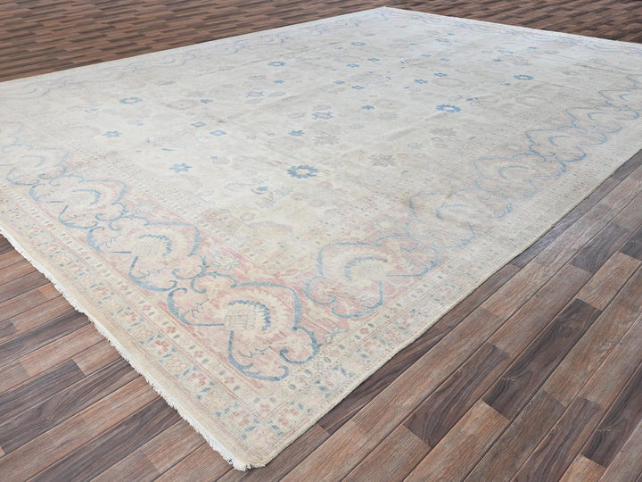 11'11" x 17'3" Vintage Hand Knotted Ivory Wool Rectangle Oriental Rug - MOA1022069